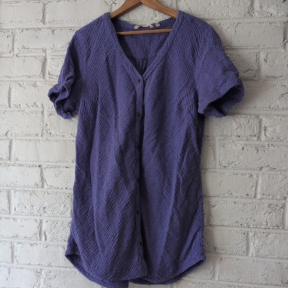 Soft Surroundings Blue Textured Button-Front V-Neck Tunic - Picture 1 of 8